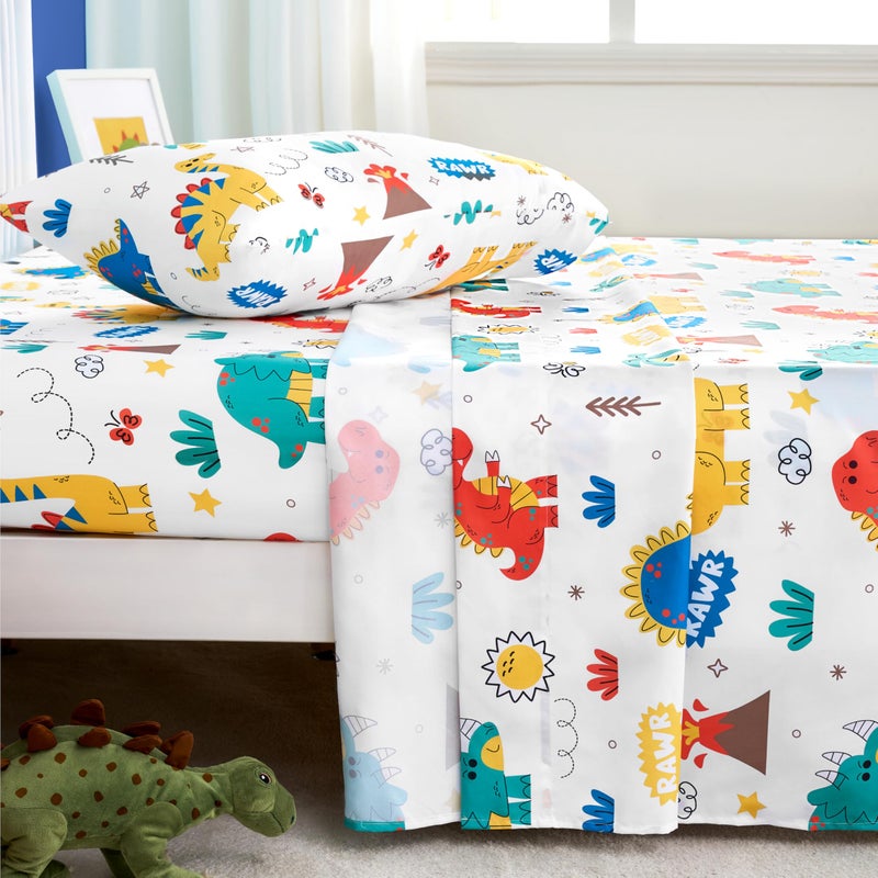 Joiedomi Kids Twin Sheet Set Dinosaur - 3 Piece Soft Microfiber Bed Sheets - Deep Pocket Wrinkle Free  Cozy Toddler Bedding Set  Fade Resistant Breathable for Boys Girls Teens - Image 2